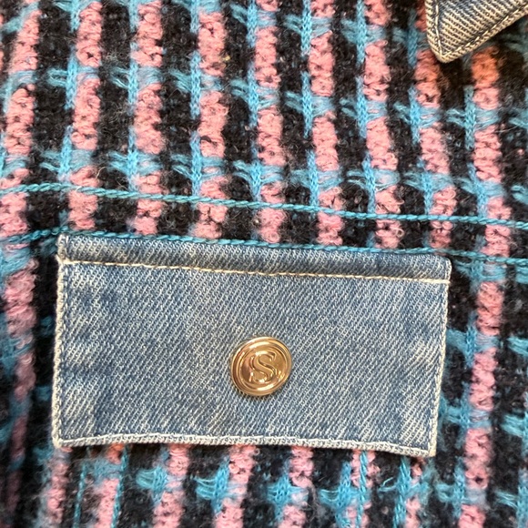Sandro Pink and Blue Textured Jean Jacket - Picture 4 of 5